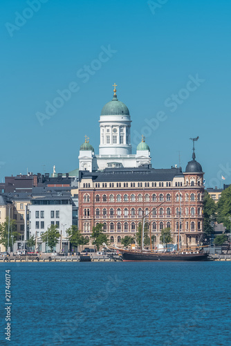 Helsinki in Finland, view of the town from the sea, with the harbor and the cathedral in background 