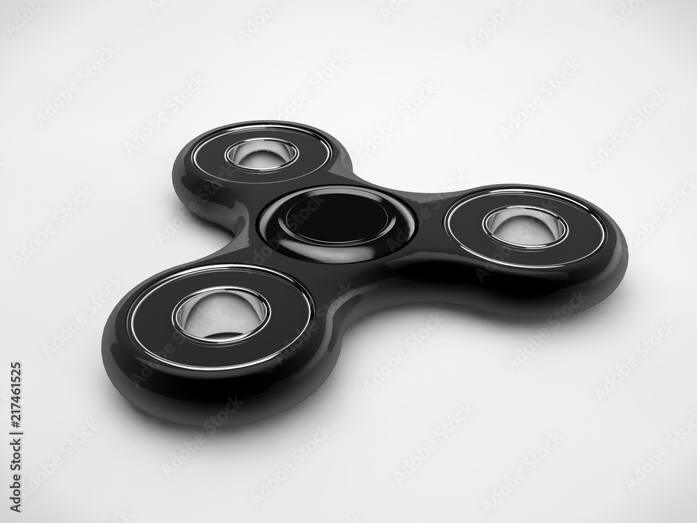 The image of the black spinner in black metal, and black bearings on a white background. The idea of movement, of perpetual motion, accuracy and speed. 3D rendering The image of the black spinner in black metal, and black bearings on a white background. The idea of movement, of perpetual motion, accuracy and speed. 3D rendering