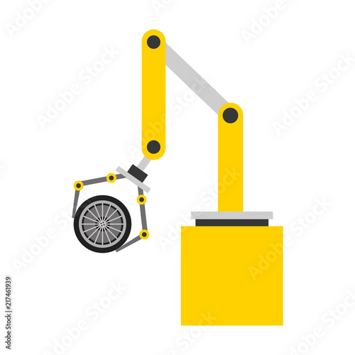 robot arm for automotive engineering with car wheel