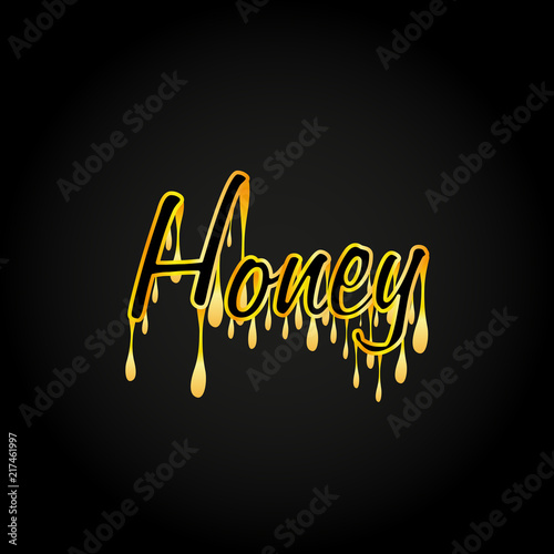 Honey typography dripping on black background, vector, illustration, eps file