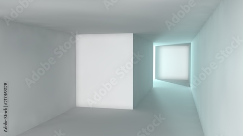 stylized image of a room made of white cubes  illuminated by the light. Abstraction  the idea of cleanliness and order  space and time  past and future  borders and infinity. 3D rendering