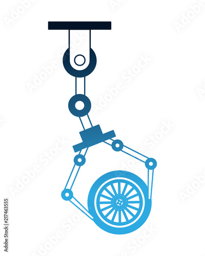 robot arm for automotive engineering with car wheel