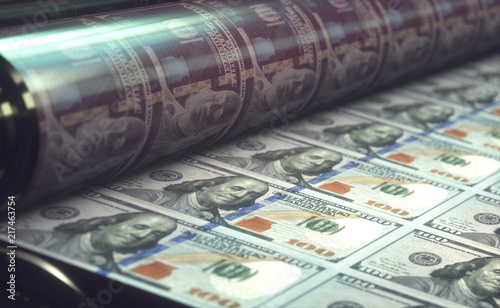 Fotografía Printing US dollar bills