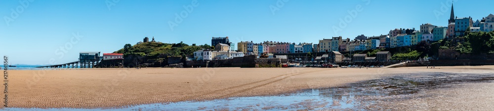 Panoramic view of the picturesque and colorful Welsh seaside town of Tenby