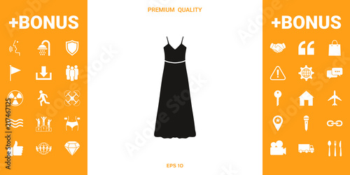 Long Dress, Evening dress or sundress with belt , the silhouette. Menu item in the web design