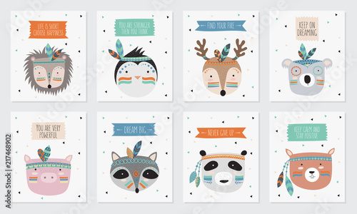 Wallpaper Mural Vector collection of postcards with indian tribal animals faces with motivational slogan Torontodigital.ca
