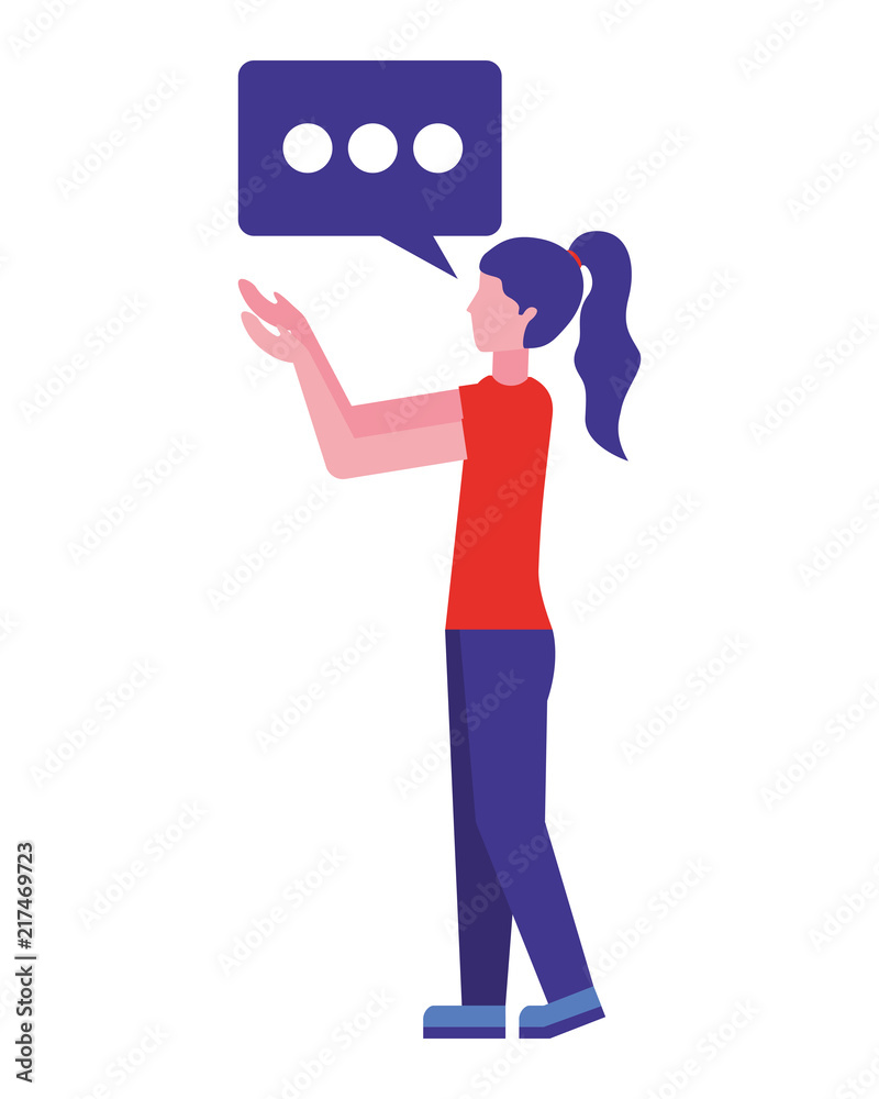side view woman and speech bubble vector illustration side view woman and speech bubble vector illustration