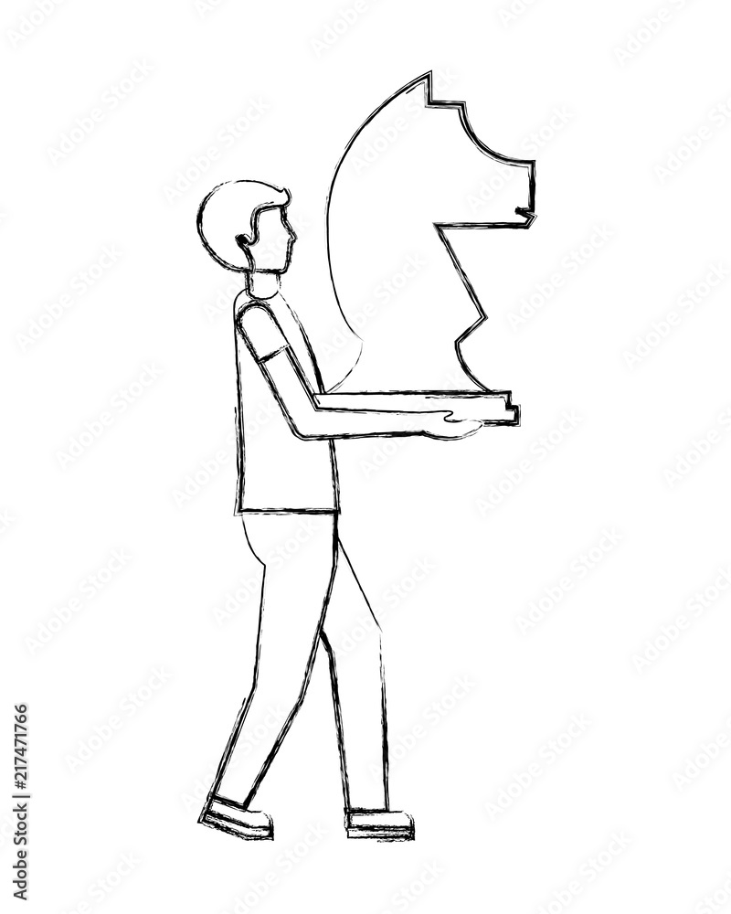 business man holding piece chess knight vector illustration hand drawing