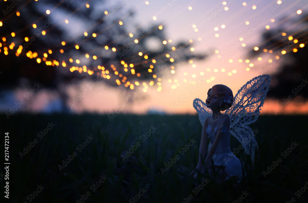 custom made wallpaper toronto digitalimage of magical little fairy in the night forest.