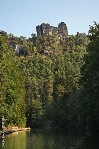 Grunbach – Green Bach at Elbe sandstone mountains near Rathen village. Saxon Switzerland National Park. Germany