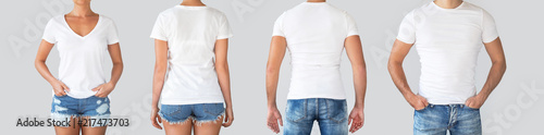 Male and female t-shirts from different sides for your logo or text