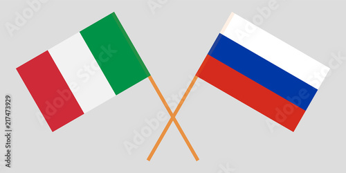 The crossed Russia and Italy flags. Official colors. Proportion correctly. Vector