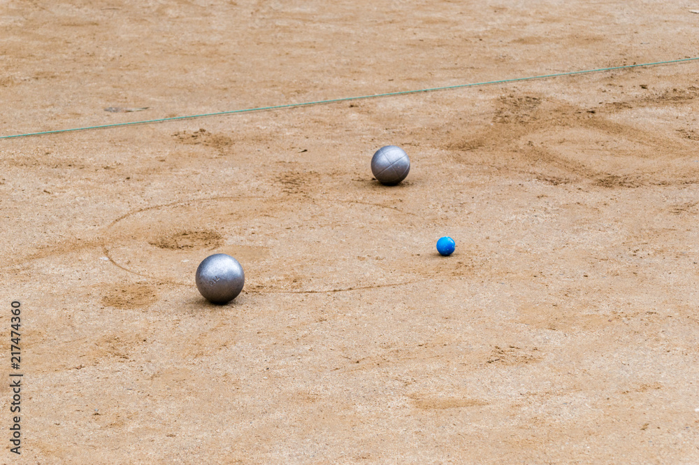 Metallic petanque balls and jack ball. Metallic petanque balls and jack ball.