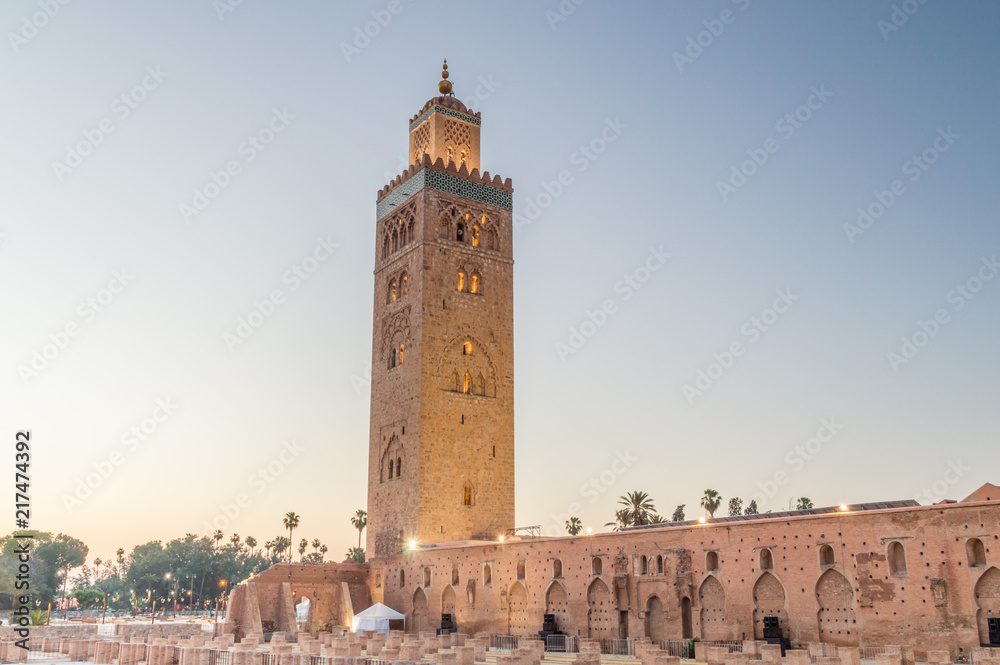 Morning view of Koutoubia Mosque in Marrakech, Morocco.