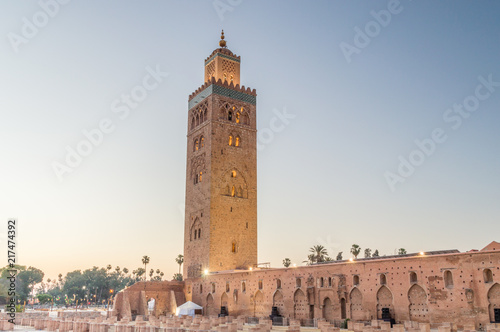 Morning view of Koutoubia Mosque in Marrakech, Morocco.