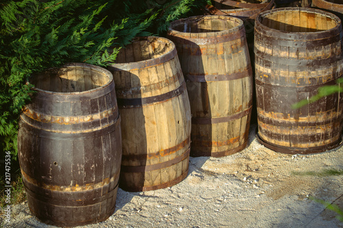 Old barrels for wine in the open air.
