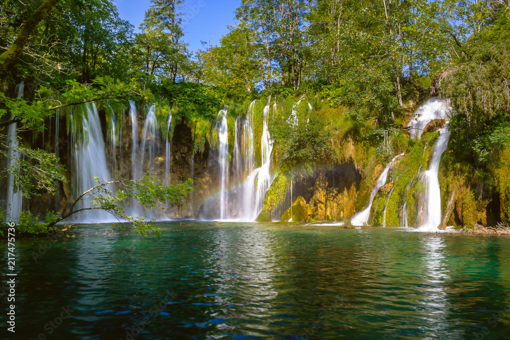 Beautiful waterfall in Plitvice Lakes National Park. Croatia