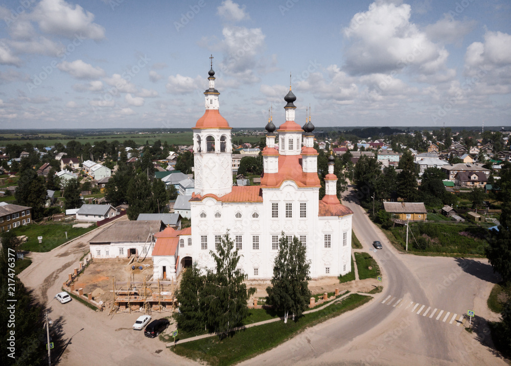 The Nativity Church, Totma, Russia. Architectural forms reminiscent of a ship. view from above