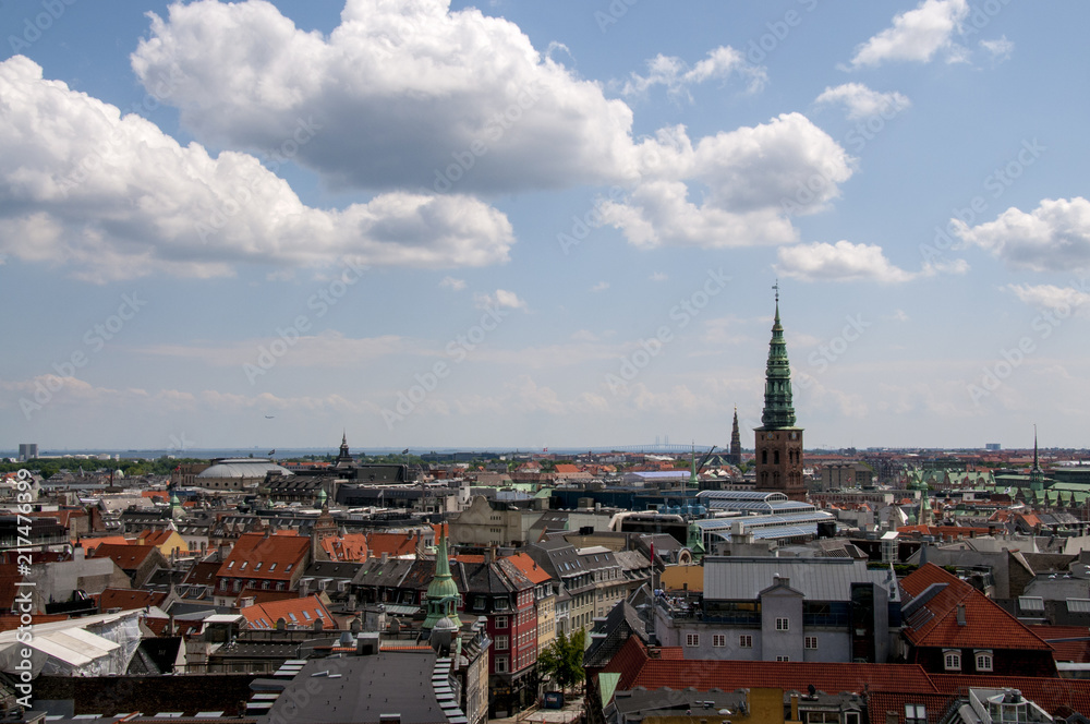 Fototapeta premium View over Copenhagen rooftops towards the Oresund Bridge