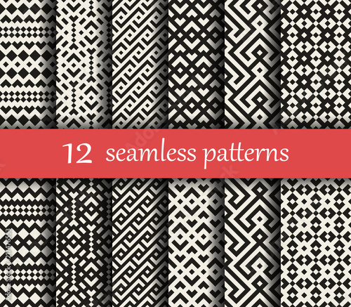 Set of twelve vector geometric patterns. Patterns added to the swatches panel
