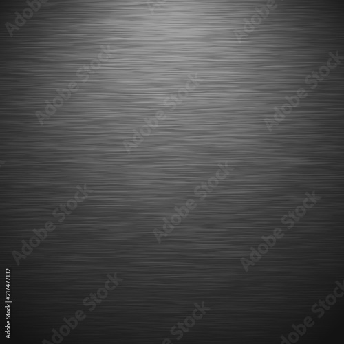 Dark brushed metal texture with lighting. Vector steel background with scratches.
