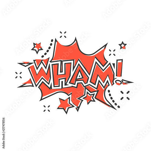 Vector cartoon wham comic sound effects icon in comic style. Sound bubble speech sign illustration pictogram. Wham business splash effect concept.