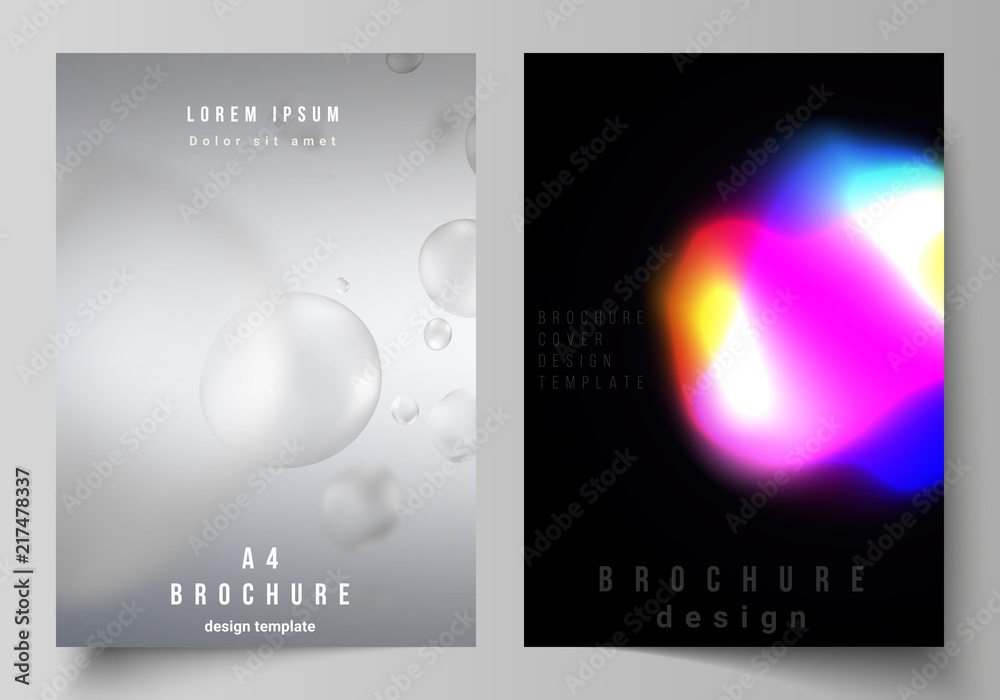 Fototapeta premium Vector layout of A4 format cover mockups design templates for brochure, magazine, flyer, report. Sci-fi technology design background. Abstract futuristic or medical consept backgrounds to choose from.
