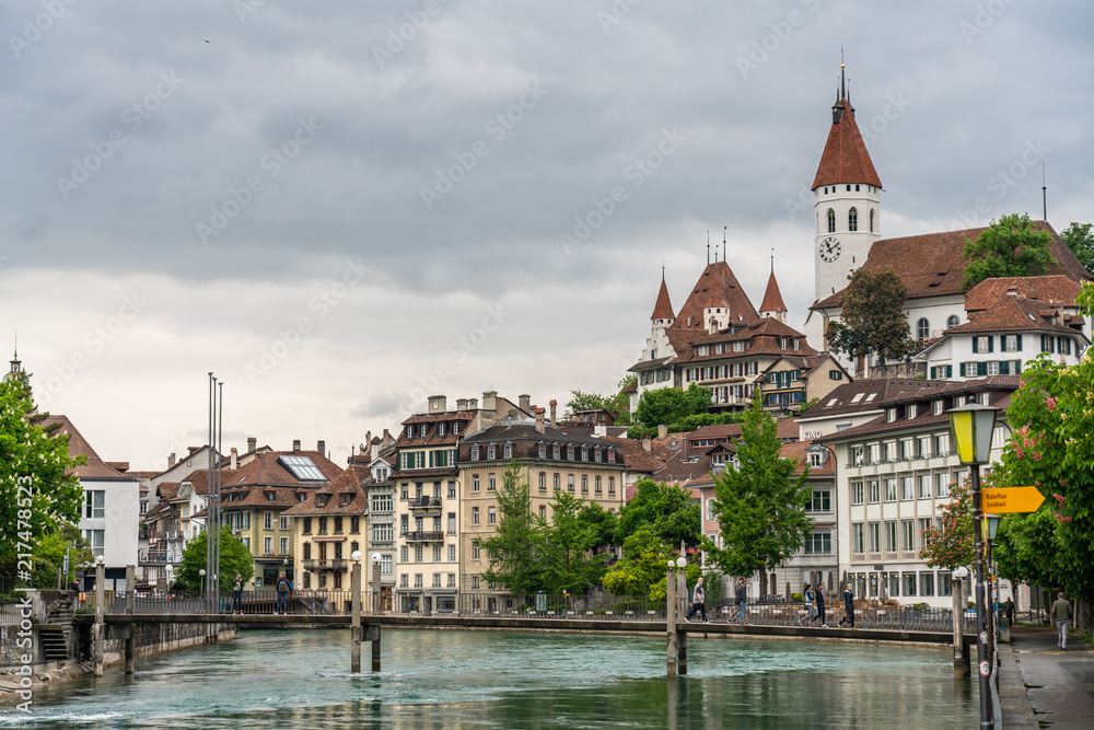Fototapeta premium Switzerland, Thun city rooftops