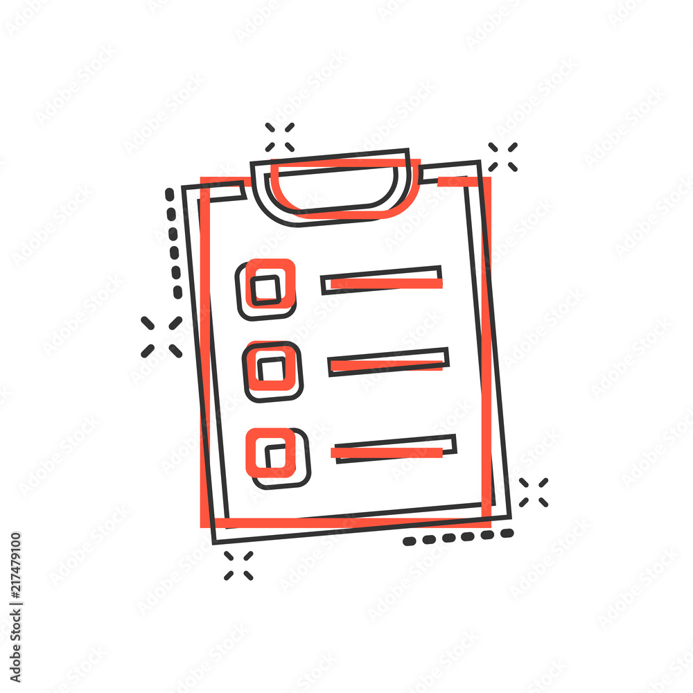 Vector cartoon to do list icon in comic style. Checklist, task list sign illustration pictogram. Reminder business splash effect concept.