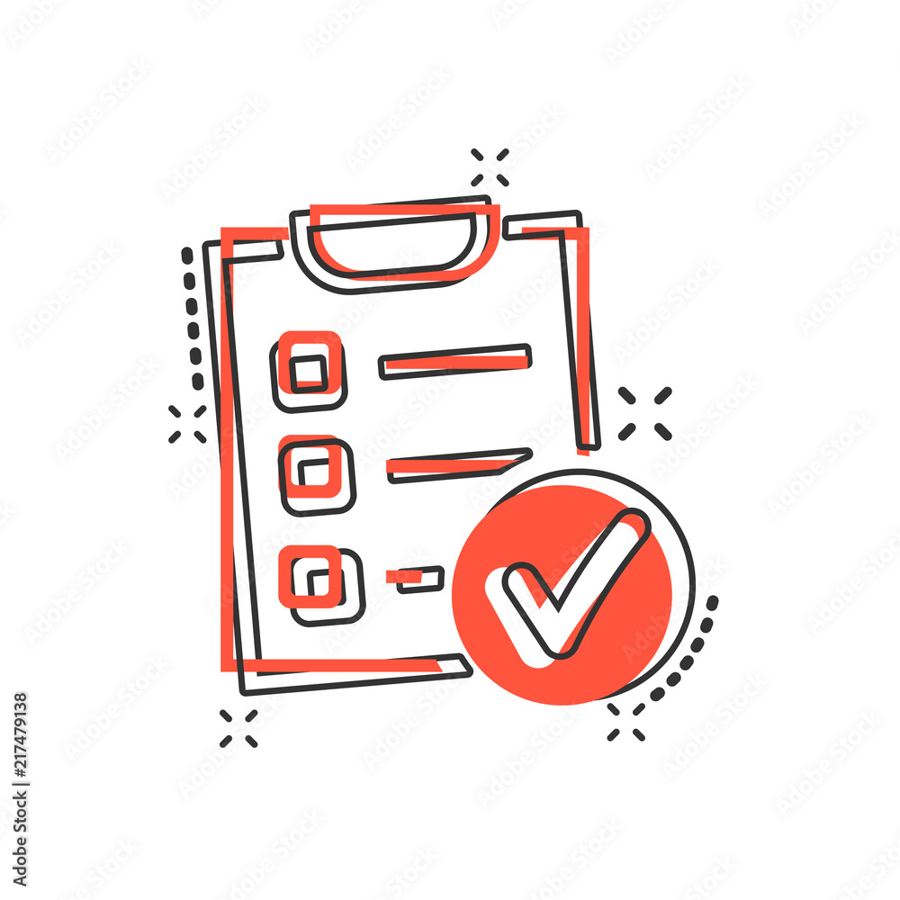 Vector cartoon checklist icon in comic style. Checklist, task list sign ...