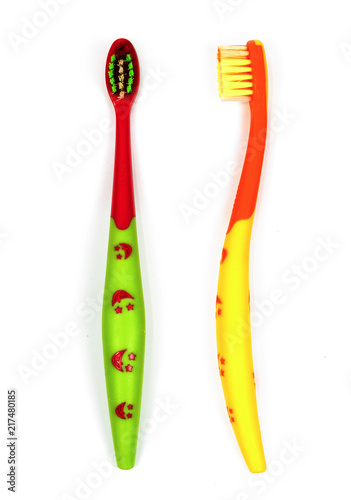 children s toothbrushes on a white background