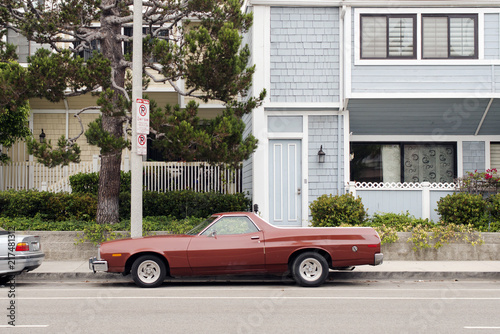 A pick up style classic vintage car in the street in Venice, California