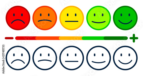 Valuation by emoticons from negative to positive, set smiley emotion, by smilies, cartoon emoticons - stock vector