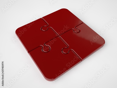 Picture puzzles four puzzle red put together. Danger symbol, unity, wisdom, opportunity. The image on a white background. 3D rendering. photo