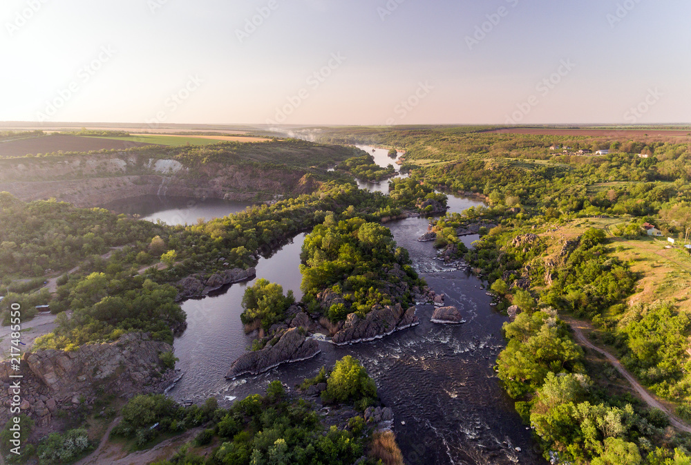 The Southern Bug River. Picturesque rocks and river rapids. The Southern Bug River. Picturesque rocks and river rapids.