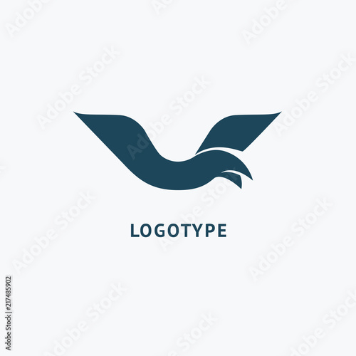 Bird silhouette logo. Vector abstract minimalistic illustration flying fowl. Pigeon icon.