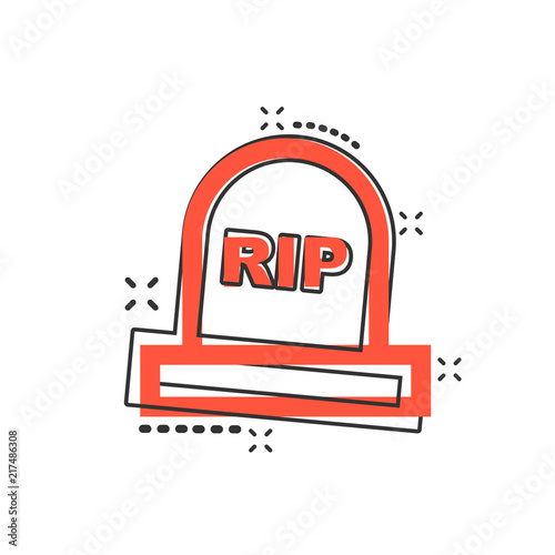 Vector cartoon halloween grave icon in comic style. Gravestone sign illustration pictogram. Rip business splash effect concept.