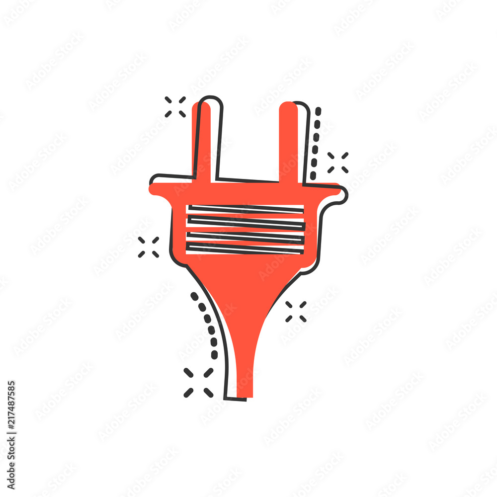 Obraz premium Vector cartoon electric plug icon in comic style. Power wire cable sign illustration pictogram. Wire business splash effect concept.