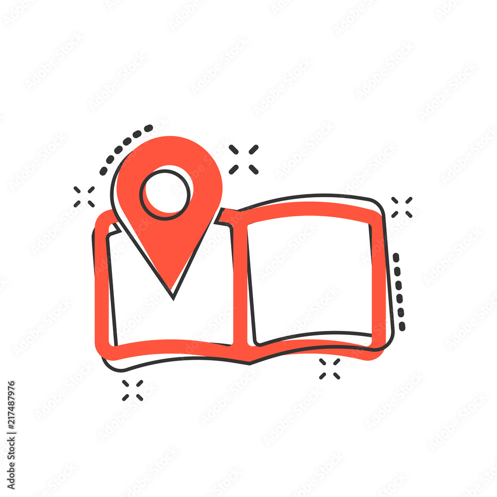 Vector cartoon pin on the map icon in comic style. Map gps sign ...