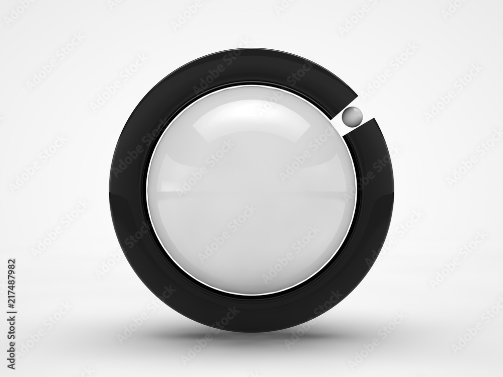 The image of the isolated sphere with the center of the black ring with a gap and a small ball. 3D rendering on white background. The image of the isolated sphere with the center of the black ring with a gap and a small ball. 3D rendering on white background.