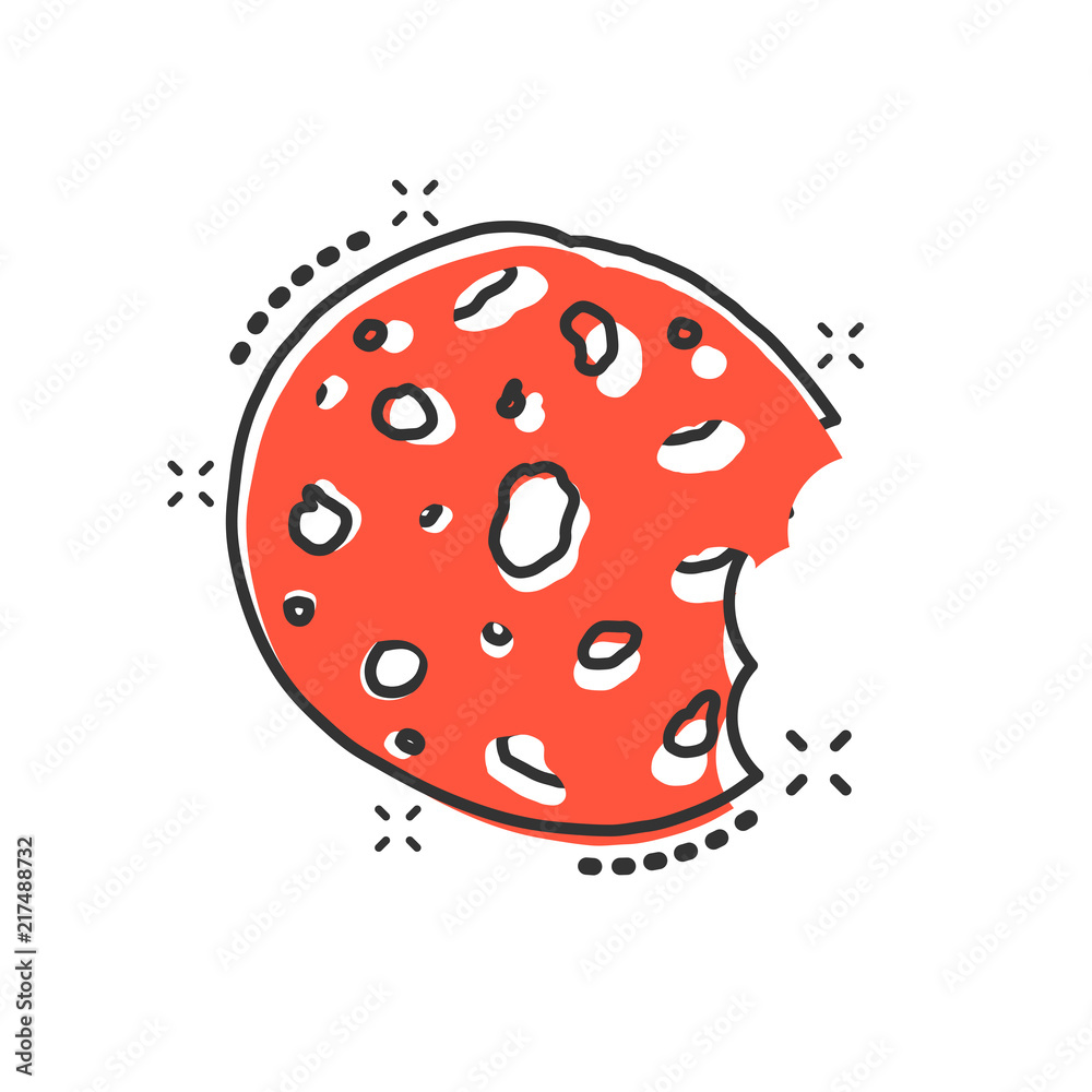 Vector cartoon cookie icon in comic style. Chip biscuit sign illustration pictogram. Pastry cookie business splash effect concept. Vector cartoon cookie icon in comic style. Chip biscuit sign illustration pictogram. Pastry cookie business splash effect concept.