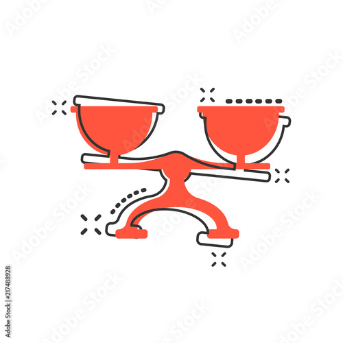 Vector cartoon scale weigher icon in comic style. Weigher sign illustration pictogram. Balance business splash effect concept.