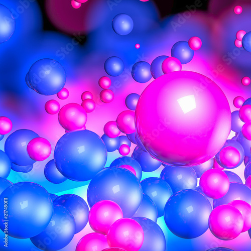 red and blue three-dimensional spheres. neon glow. abstract background. 3D rendering © toomler