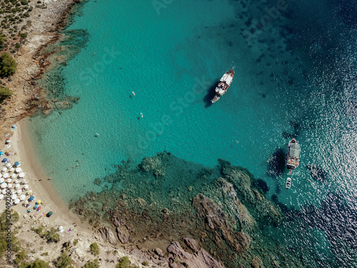 Drone Aerial Photo of a Blue Water Beach at the greek Island of Thasos