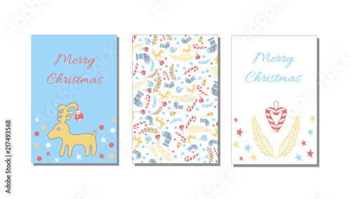 Happy New Year and Merry Christmas seamless pattern and greeting card, Background, wrapping paper.
