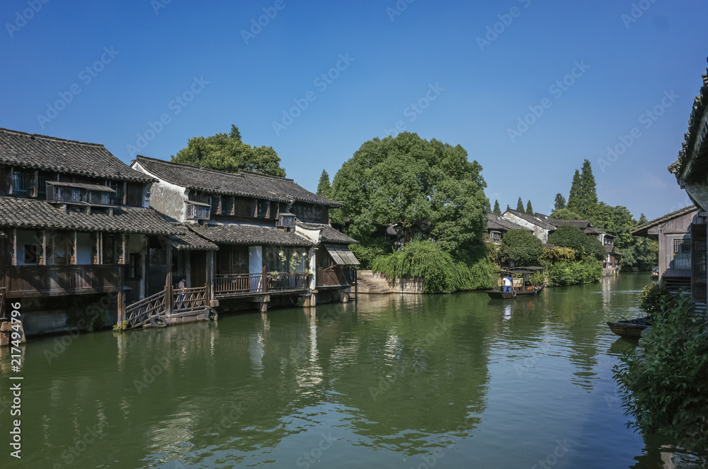 Traditional Asian House by River in Wuzhen, China