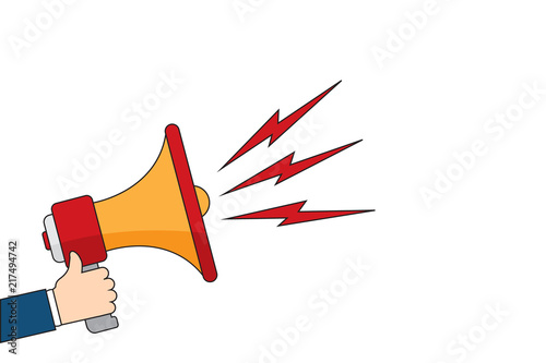 Flat design vector business illustration concept Digital marketing. Hand holding megaphone.
