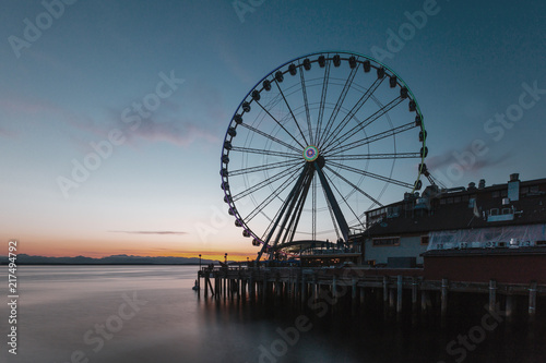 Ferris Wheel on Pier by the Sea in Seattle, USA