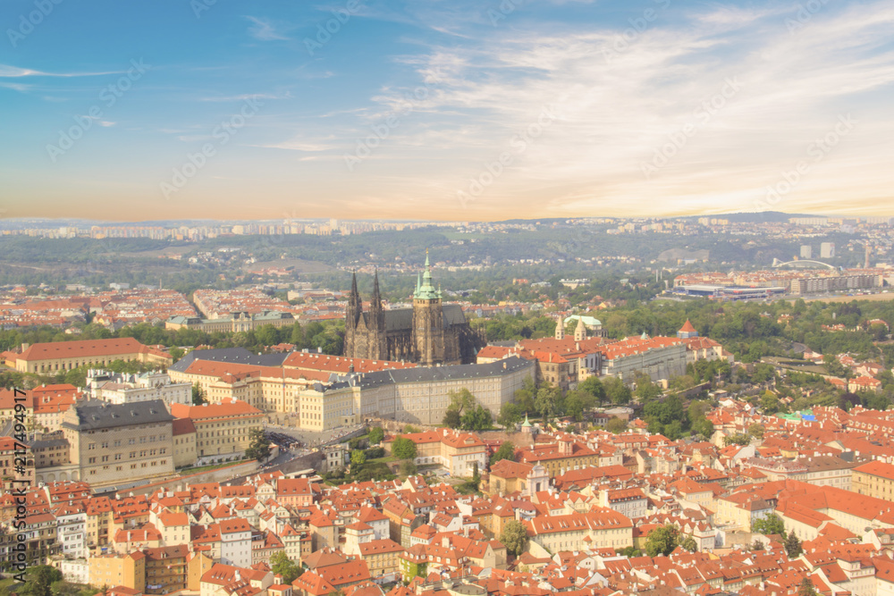 Beautiful view of St. Vitus Cathedral, Prague Castle and Mala Strana in Prague, Czech Republic