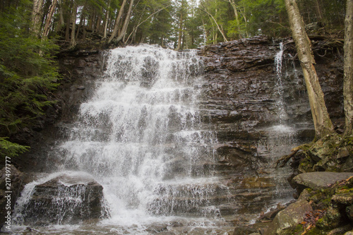Large Stepped Waterfall Flowing Down Pennsylvania Mountain Side